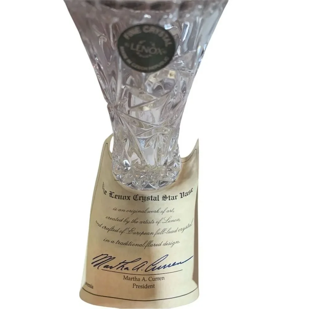 2 Lenox Fine Crystal Star Vase Elegant Flared Rim Intricate Cuts